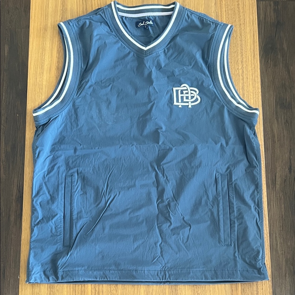 Bad Birdie Blue Sleeveless Athletic Pullover Vest with White Trim